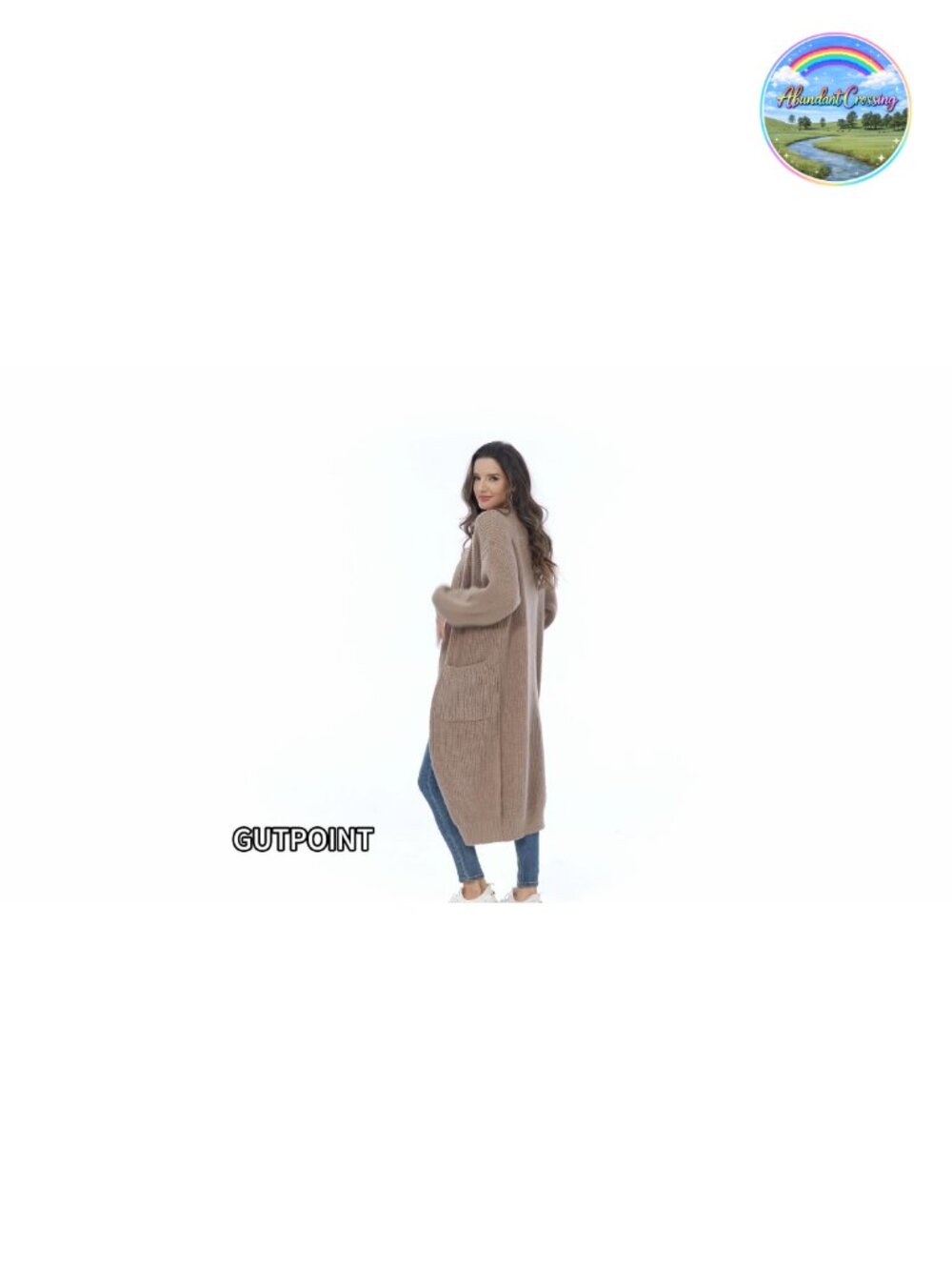 Women's Open Front Cable Knit Long Cardigan Duster Sweater with Pockets - Picture 4 of 5